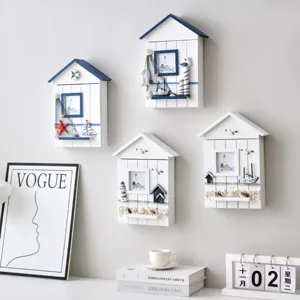 Mediterranean Wooden Key Holder Wall Mounted Key Box With Hooks Nautical Design Home Decor Storage Box
