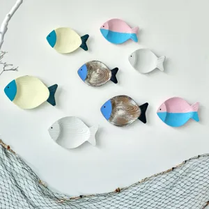 Nautical wooden fish wall decor set, coastal home hanging art for living room, cafe, bar.
