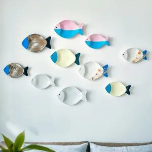 Ocean fish school wall hanging decor set for home, living room, cafe and bar styling.