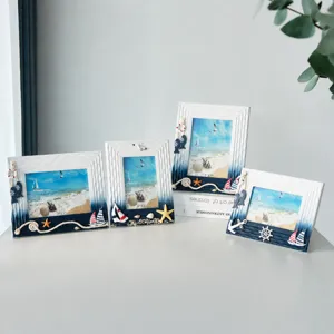 Mediterranean Style Wooden Photo Frame Vintage Distressed Tabletop Picture Frame With Marine Elements For Home Living Room Bedroom