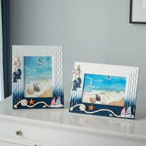 Mediterranean wooden photo frame for home decor, 6 and 7 inch tabletop picture display.