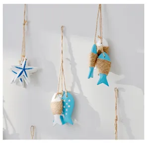 Mediterranean wooden fish and starfish wall hanging decoration craft rustic home decor
