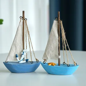 Decorazione da tavolo barca a vela in legno stile mediterraneo ornamento marino per casa e festa