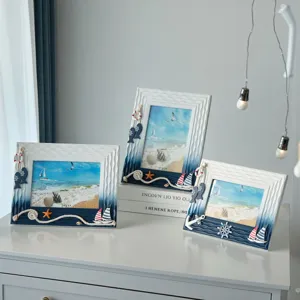 Mediterranean wooden photo frame set, decorative tabletop picture frames for home decor.