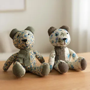 Vintage floral fabric teddy bear plush toy cute handmade stuffed doll desktop decor
