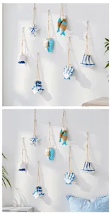 Mediterranean wooden wall hanging decor with fish starfish anchor sailboat ornaments for home.
