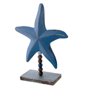 Adorno decorativo de estrella de mar de madera estilo mediterráneo con base firme