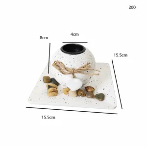 Portavelas esférico de cerámica retro con cuerda y bandeja para decoración de mesa.