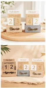 Wooden perpetual calendar desktop block ornament creative home office decor date display planner