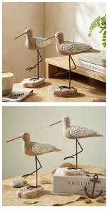 Décoration de table d'oiseau marin en bois méditerranéen sculpture d'animal peinte.