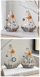 Mediterranean wooden sailboat ornament desktop decoration nautical style ship decor set