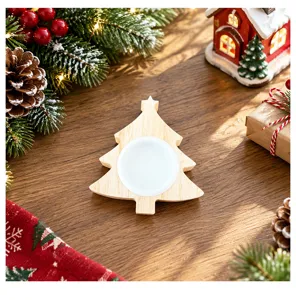 Wooden Christmas tree candle holder tabletop holiday decor festive tealight base warm home style
