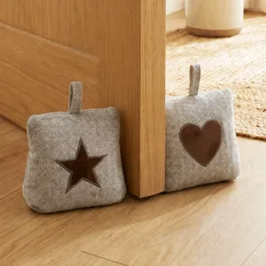 Creative Cute Fabric Door Stopper Heavy Duty Sand Filled Decorative Door Stop With Handle Heart Star Pattern Home Decor
