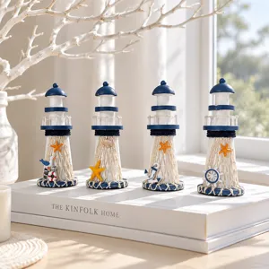 Mediterranean wooden lighthouse ornaments set nautical desktop decor home living room craft gift