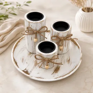 Nordic rustic wooden candle holder set with wooden tray for wedding party home decoration