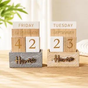 Wooden perpetual calendar desk decoration, creative handmade date block for home office.
