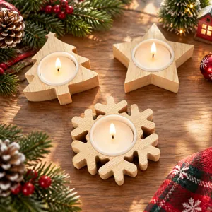 Christmas wooden candle holder set, festive table decor with tree, star and snowflake.