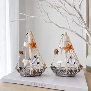 Mediterranean wooden sailboat ornament desktop decoration nautical decor crafts set of two