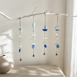 Mediterranean colorful wind chime hanging decor marine sailboat shell window balcony ornament