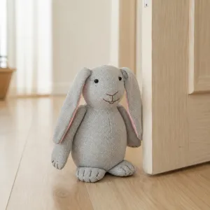 Cute grey herringbone lop-eared rabbit door stop plush door stopper for home decor.