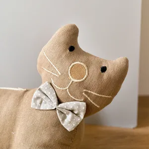 Fabric cat door stop with cute bow tie, creative anti-collision home decorative door stop.
