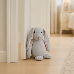 Small grey herringbone rabbit doorstop cute plush door blocker home decorative accessory