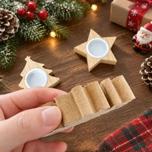 Christmas wooden candle holder desktop decoration set with tree and star shapes for holiday home.