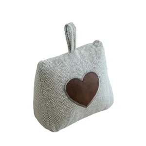 Fabric Door Stop Wedge with Leather Heart Patch Heavy Sand Filled Fabric Door Stopper
