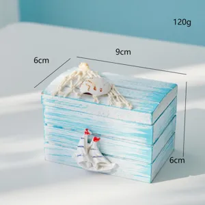 Caja de almacenamiento de madera estilo mediterráneo playa océano adorno pequeño 9x6x6cm