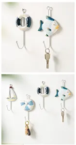 Ganchos de pared decorativos estilo marinero mediterráneo de resina pez concha para casa.