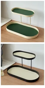 Plateau de rangement de bureau en fer à deux niveaux, organiseur cosmétique et de vanité.