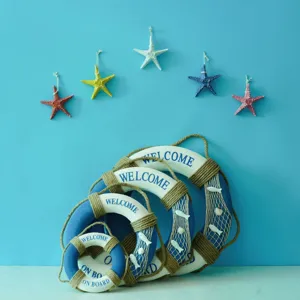 Mediterranean style decorative lifebuoy set, foam nautical wall hanging for home decor.