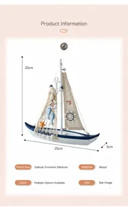 Mediterranean style wooden sailboat model ornament medium size home decor display craft
