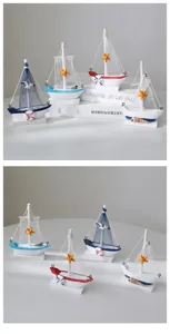 Wooden Mediterranean style sailboat model ornament desktop decoration marine crafts set