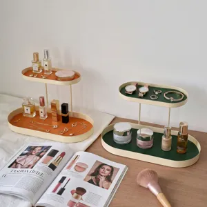 Double couche fer bureau cosmétique étagère de rangement organisateur maquillage plateau.