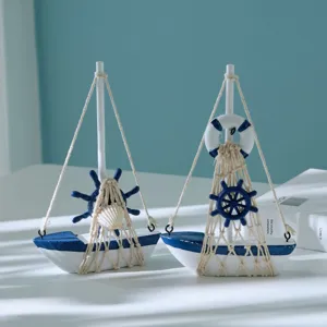 Mediterranean Wooden Sailboat Figurine Nautical Ship Model Desktop Ornament Home Decor Wood Handicraft