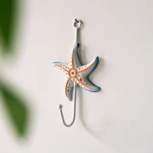 Mediterranean starfish wall hook, decorative iron key and coat hanger for home decor.
