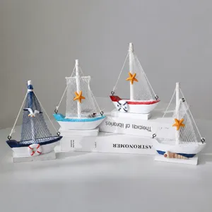 Mediterranean Wooden Sailboat Model Ornament Nautical Tabletop Decor Miniature Ship Craft Home Office Decoration