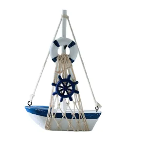 Mediterranean style wooden sailboat ornament miniature model home desktop decor prop