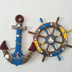 Mediterranean wooden anchor ship wheel wall decor set vintage nautical hanging ornament