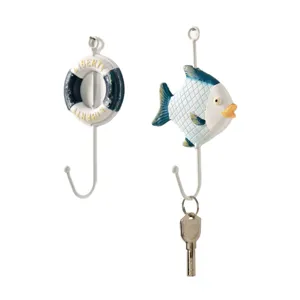 Mediterranean style decorative wall hooks creative key holder cute fish and lifebuoy.
