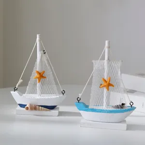 Mediterranean wooden sailboat model desktop ornament nautical ocean decor craft design