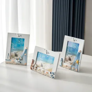 Mediterranean style 6-inch ocean photo frame wooden coastal shell home decor main display