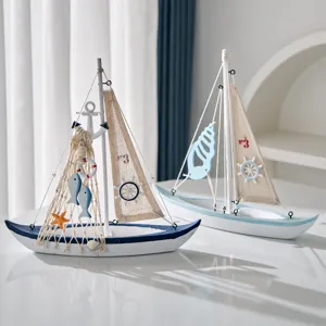 Mediterranean Wooden Sailboat Model Creative Desktop Ornament Handmade Nautical Decor Home Table Decoration