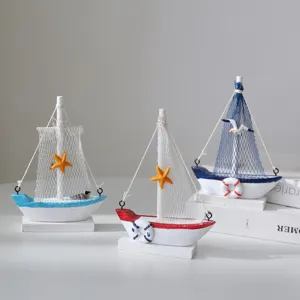 Mediterranean Wooden Sailboat Model Ornaments Desktop Crafts Home Nautical Decor Set