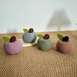 Handmade fabric apple ornaments set, vintage checkered design table home decor.