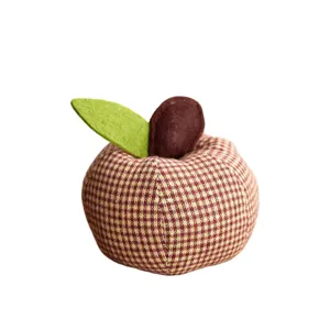 Handmade fabric apple ornament, vintage plaid home decor tabletop figurine display item.