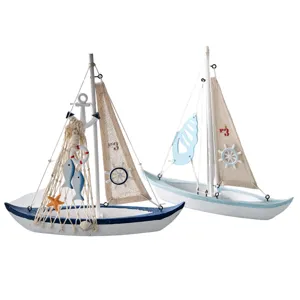 Mediterranean wooden sailboat model desktop home decoration crafts set of two nautical decor