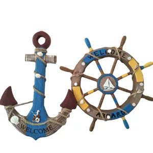 Mediterranean wooden anchor ship wheel wall hanging decor retro nautical style home ornament