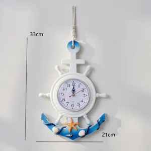 Reloj de Pared de Madera con Diseño de Ancla Estilo Mediterráneo Decoración Hogar Chic